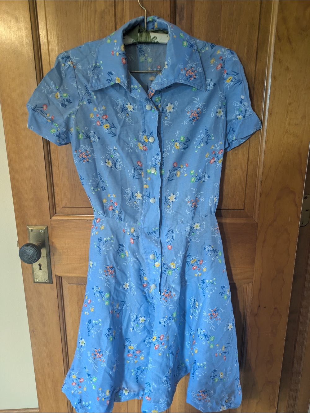 Blue Floral Button-Front Women's Dress